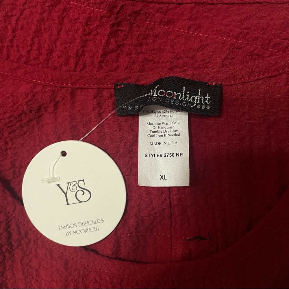 Moonlight By Y&S Pucker Textured Tunic Top Art to Wear Red Black Artsy Size XL - Picture 5 of 6